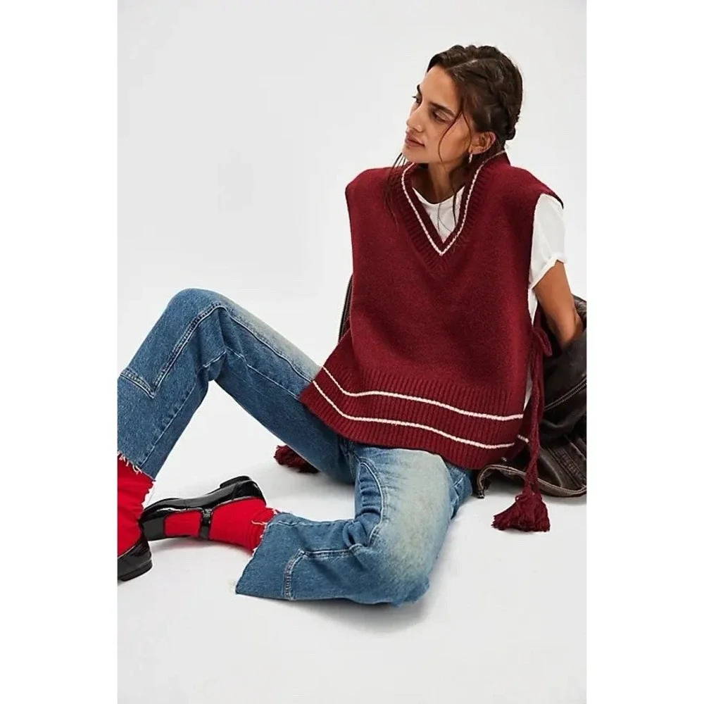 NEW‎ Free People All Star Stripe Poncho One Size Burgandy Stripes